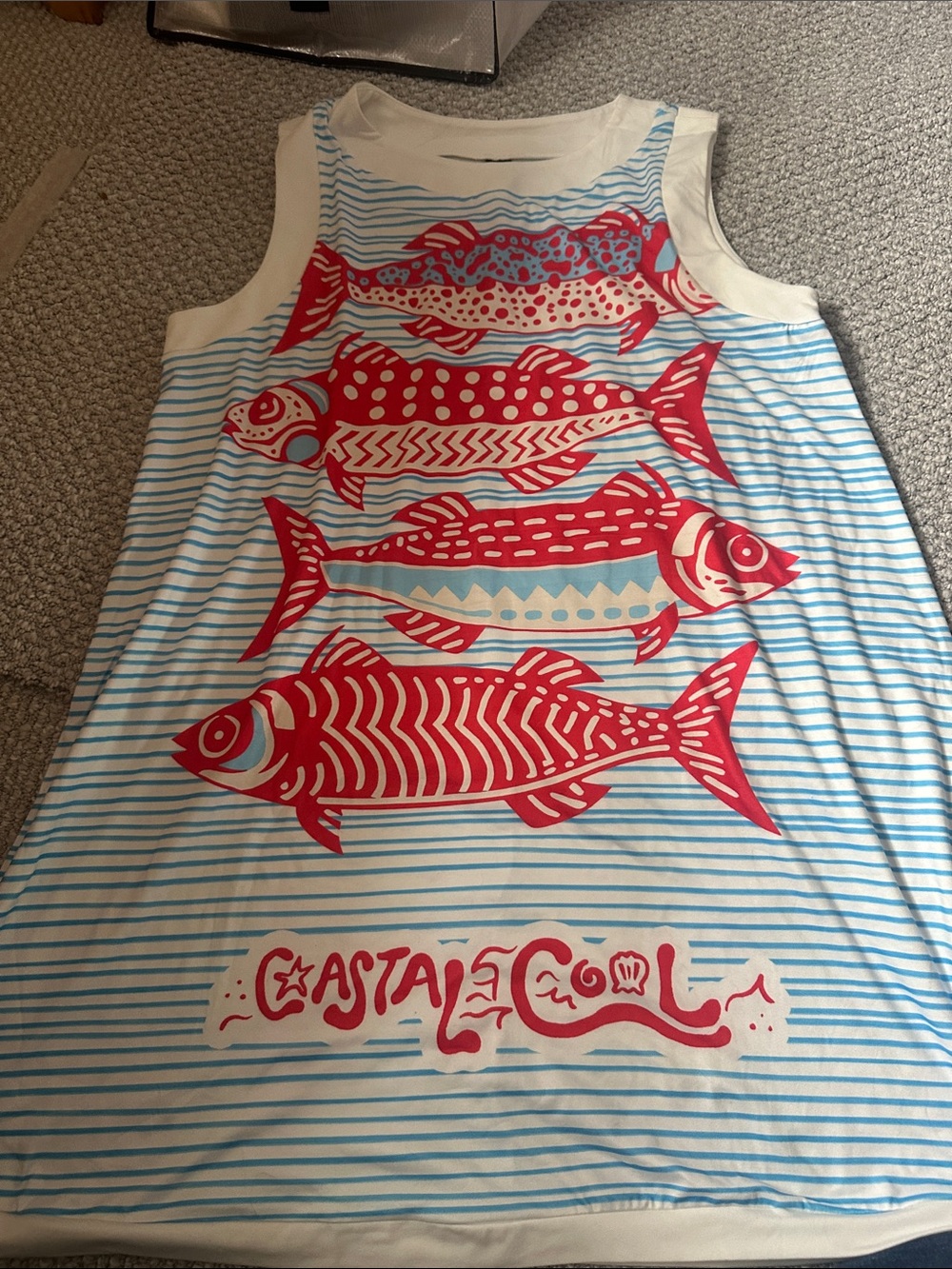SHEIN White & Light Blue Striped Tank Dress